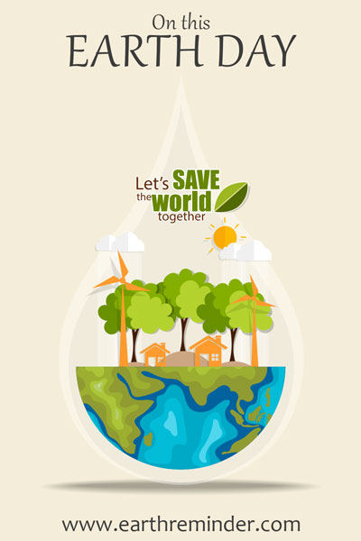creative Earth Day poster in a water drop shape including nature inside of it