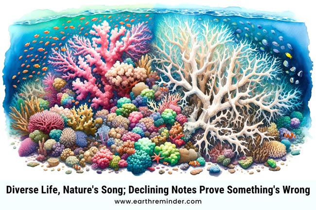 Diverse life, nature's song, declining notes prove something's wrong.