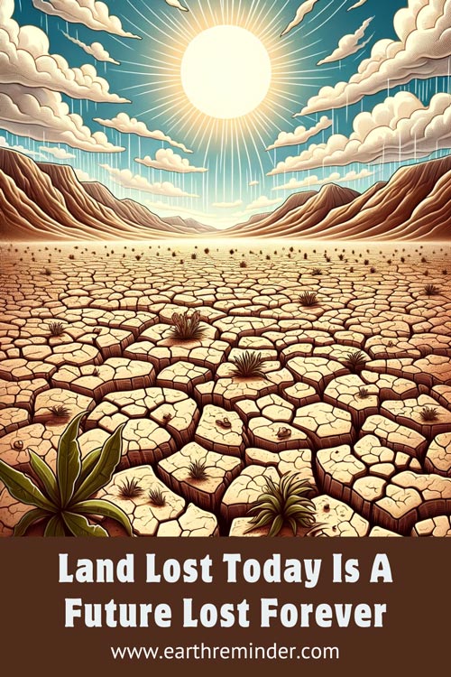Land lost today is a future lost forever. Climate change poster