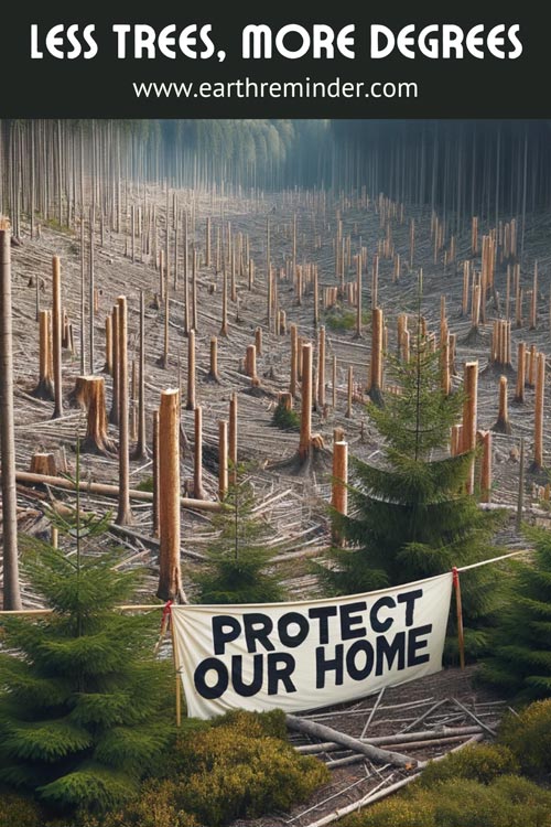 Less trees, more degrees. Stop climate change.