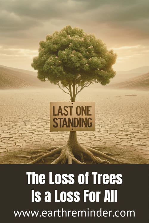 The loss of trees is a loss for all. Climate change poster.