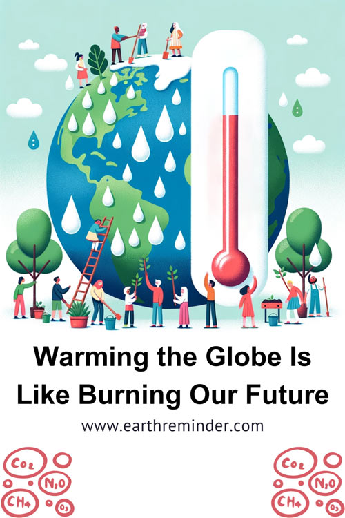 Warming the globe is like burning our future. Climate change poster