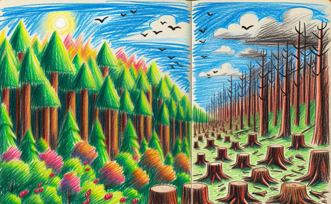 deforestation before and after drawing