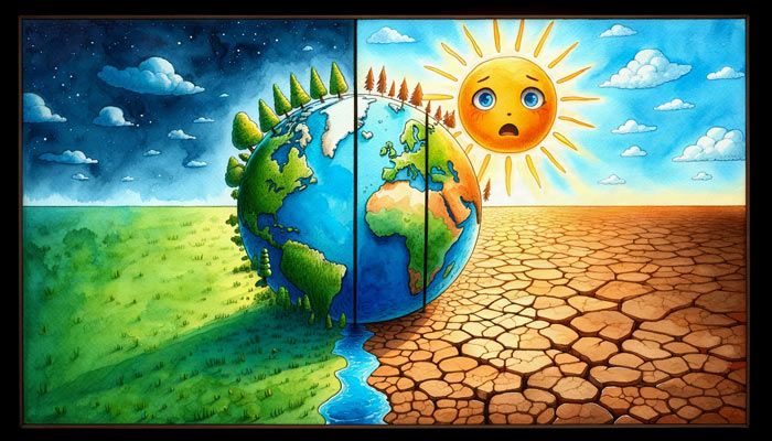 global warming drawing with watercolor