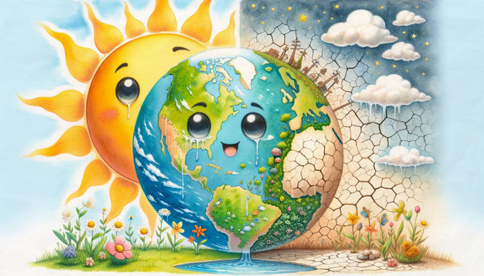 global warming drawing with watercolor