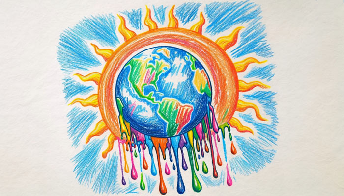 simple drawing on global warming