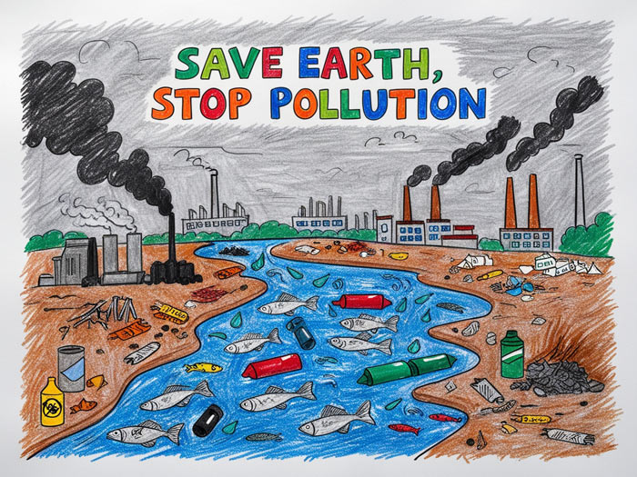 save earth stop pollution drawing