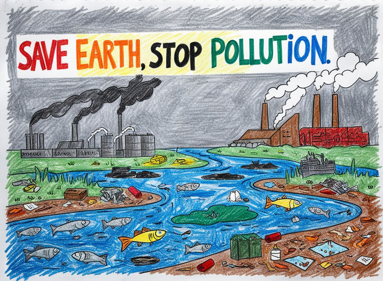 save earth stop pollution drawing
