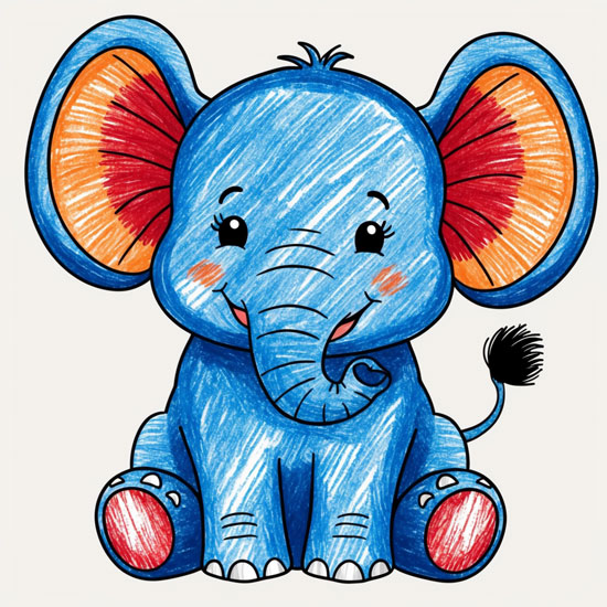 easy and cute elephant drawing with color