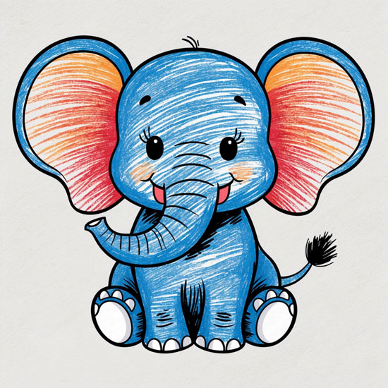easy and cute elephant drawing with color