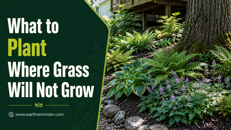 Shade-loving plants growing beneath a large tree in an area where grass cannot grow, creating a healthy and sustainable garden landscape.